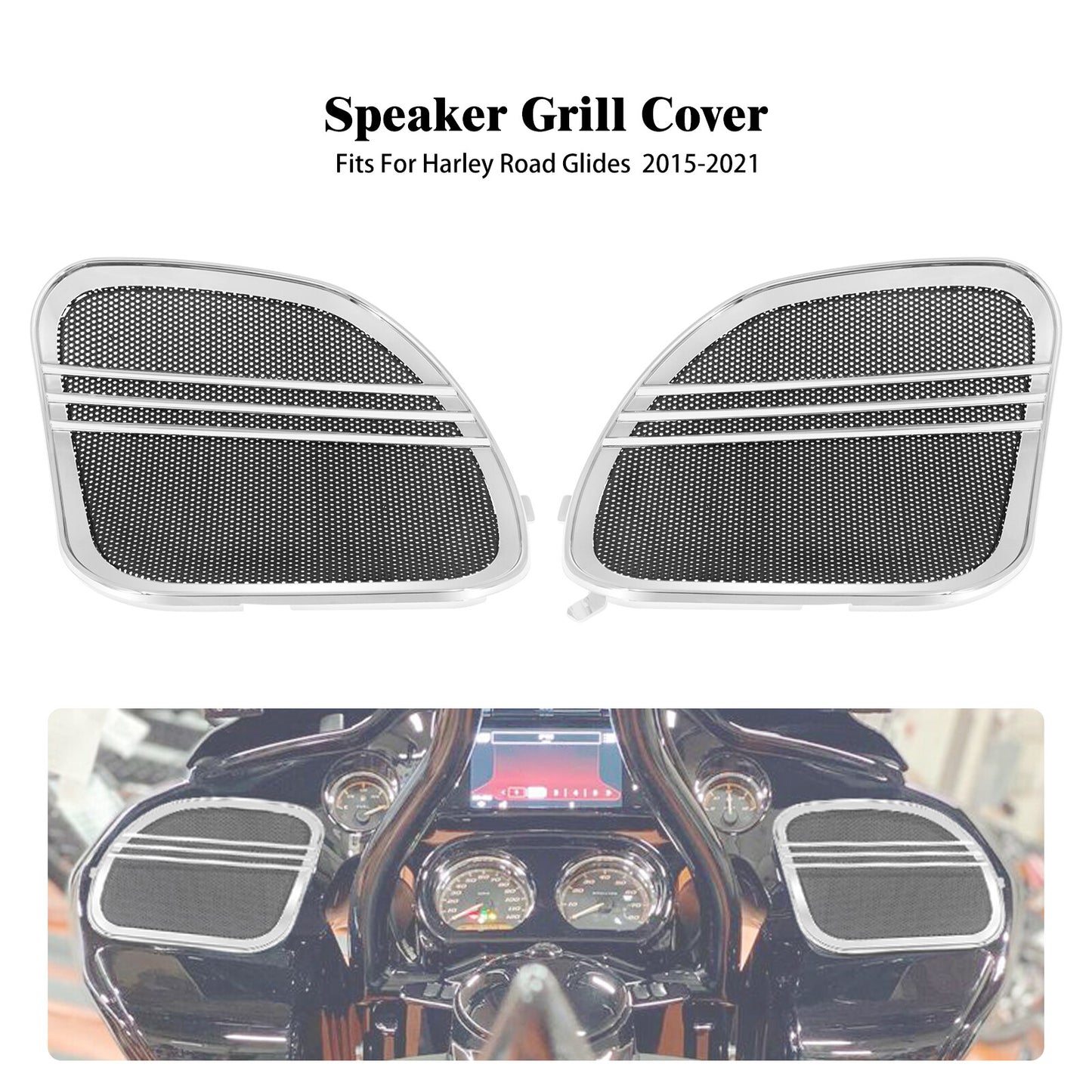 Chrome Front Fairing Speaker Grille Mesh Covers Trim for Harley Road Glide 15-23