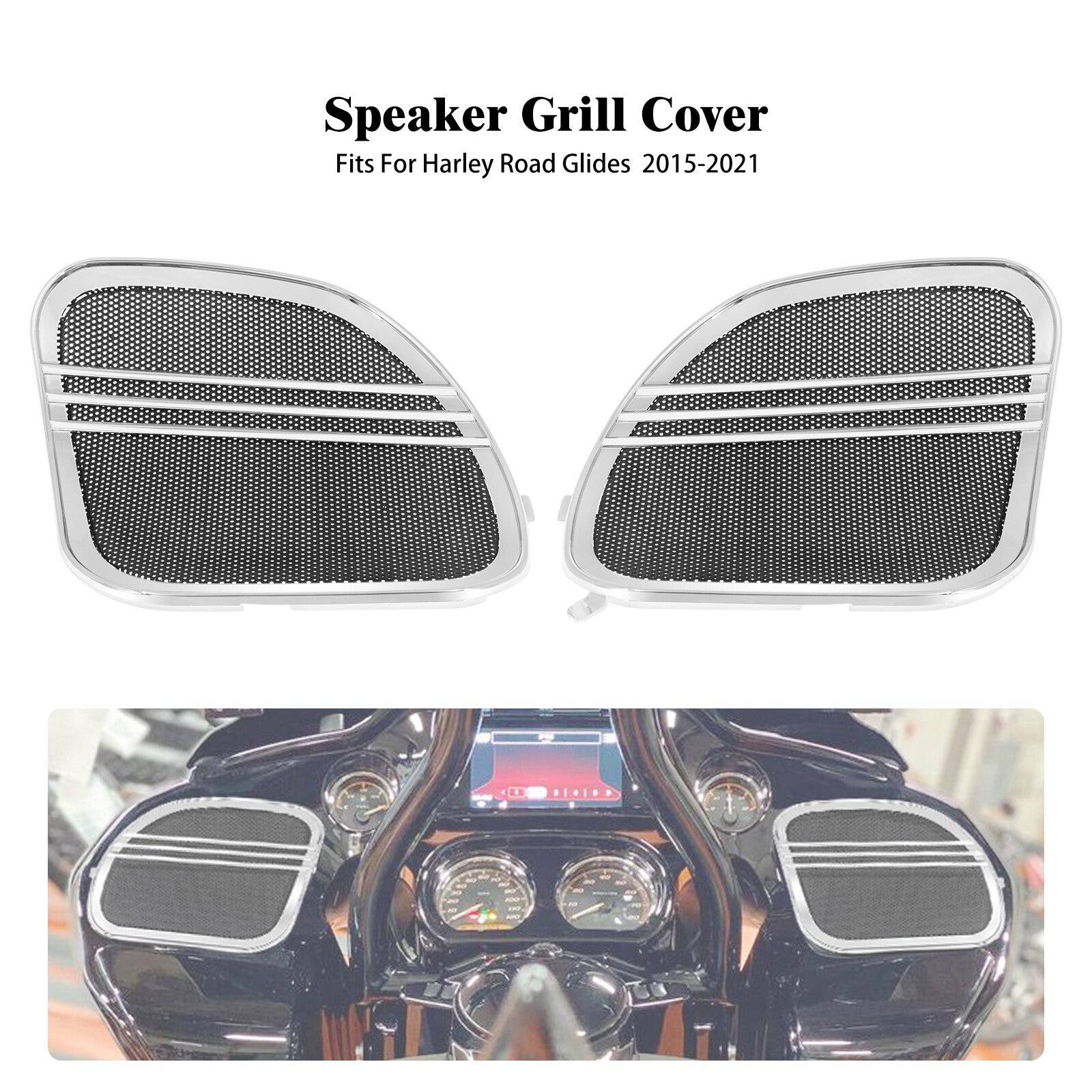 Chrome Front Fairing Speaker Grille Mesh Covers Trim for Harley Road Glide 15-23