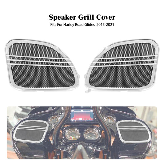 Chrome Front Fairing Speaker Grille Mesh Covers Trim for Harley Road Glide 15-23
