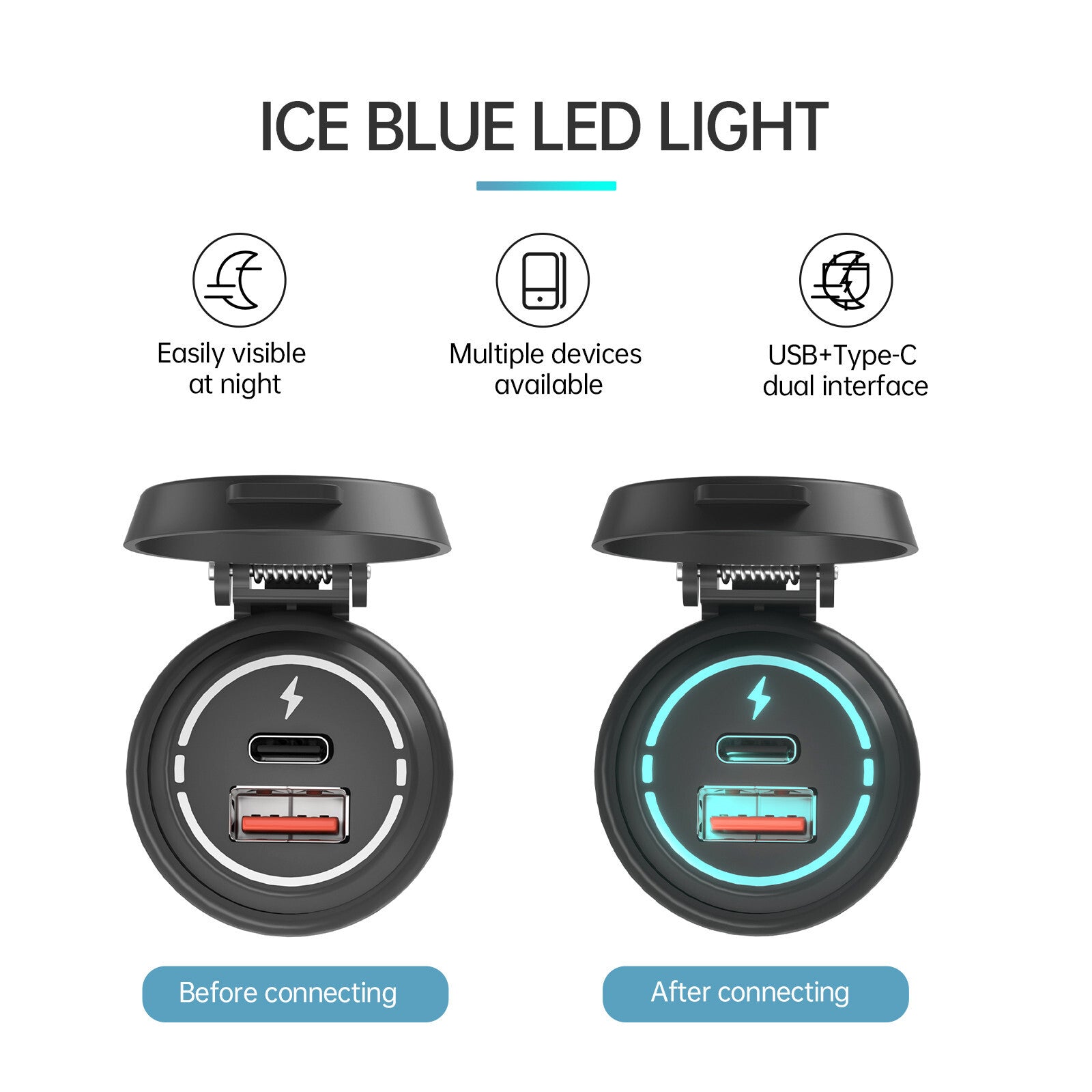 12V/24V Car Cigarette Lighter Socket USB Type C Port Charger Power Outlet LED