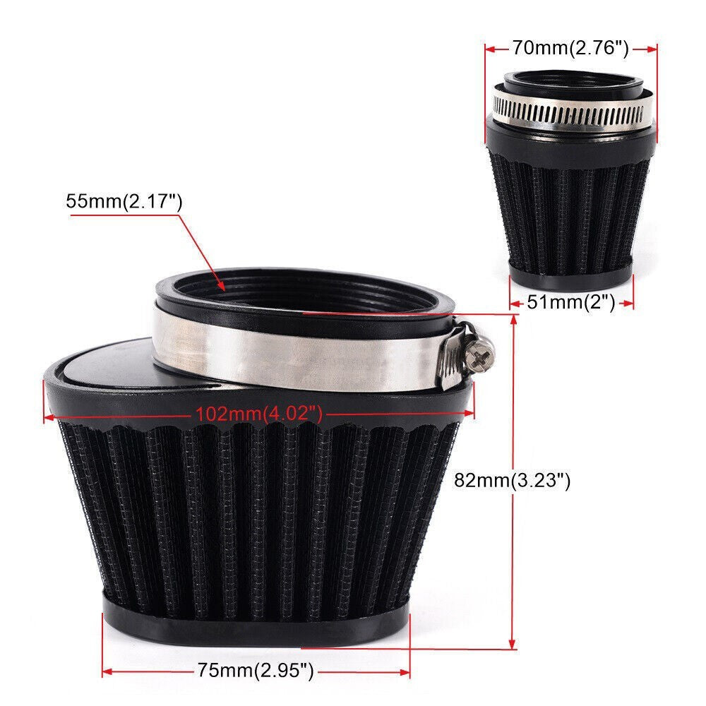 2PCS 55mm Air Filter Cleaner Round Tapered Replacement Fit For Motorcycle / Car Q