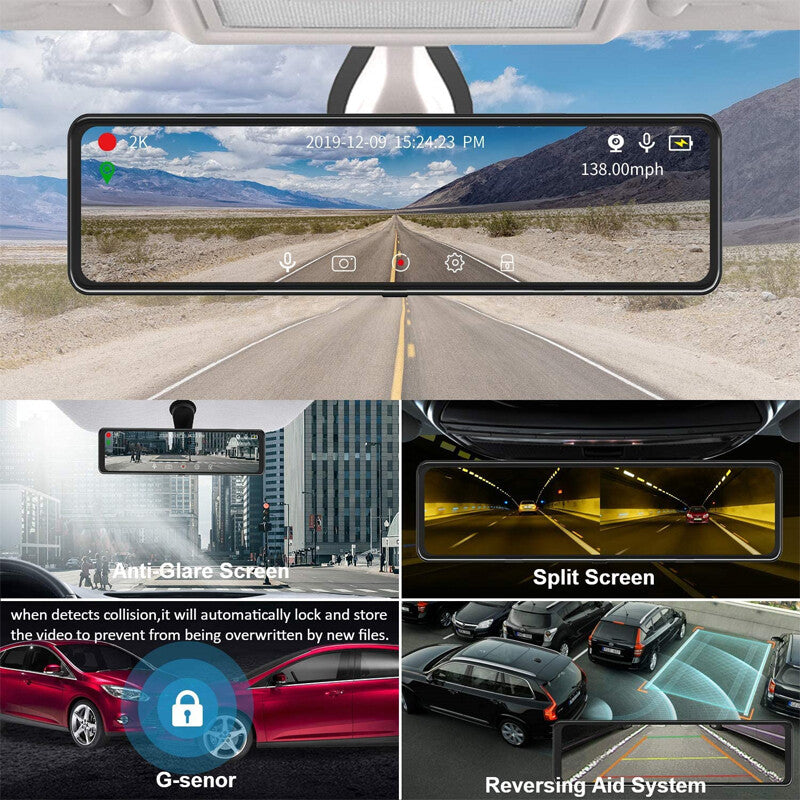 12-inch HD Autopilot DVR Car Recorder Rearview Mirror Backup Camera GPS- n