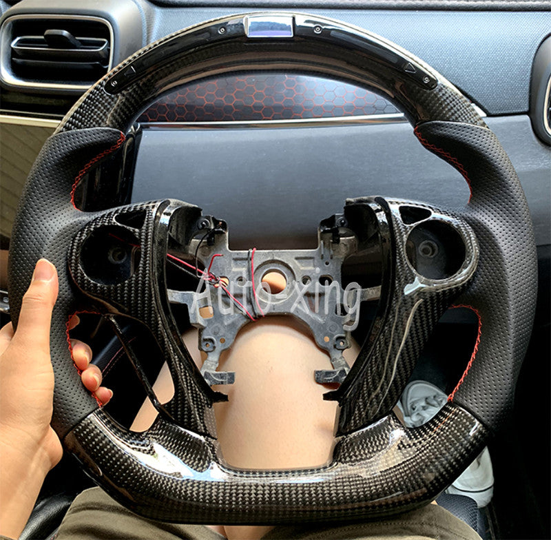 Trim+Led Real Carbon Fiber Flat Sport Steering WheelFor for Honda Accord 8th 2013+