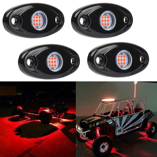 4-20X Red LED Rock Light 4Pods Lights for JEEP Under Body Off Road Truck Car ATV