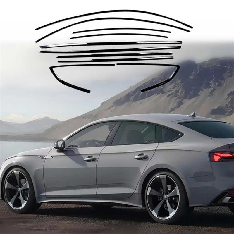for Audi for A5 S5 4-Door 2010-2016 Black Glossy Windows Strip Sill Molding Covers