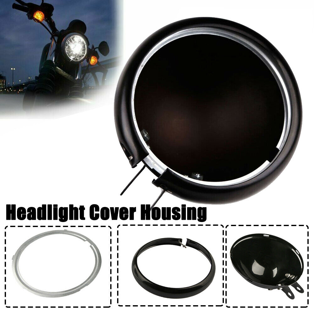 5.75-inch 5-3/4-inch Black Headlight Cover Housing Mount Bucket for Harley-Davidson Motorcycles