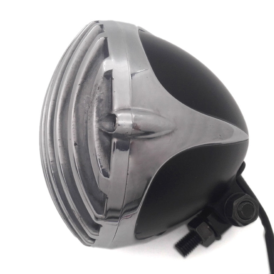 Polished Black Scalloped Finned Headlight Grill for Harley Bobber Chopper Custom Q