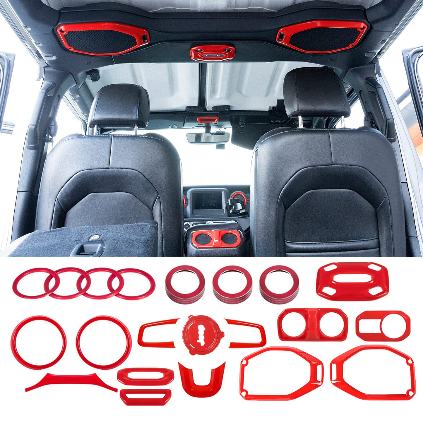 21-PACK Red Interior Decoration Cover Trim for Jeep for Wrangler JL Sahara 2018-2024