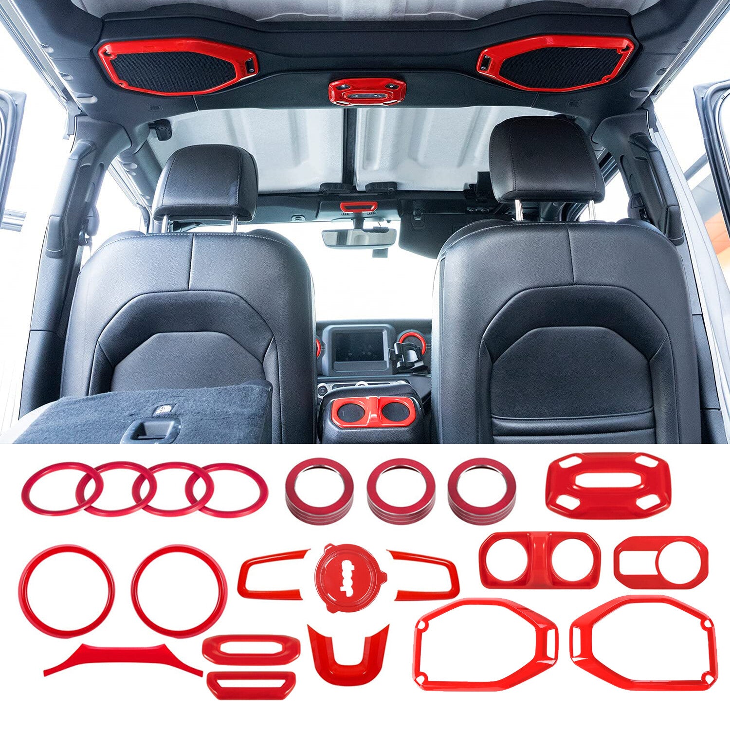 21-PACK Red Interior Decoration Cover Trim for Jeep for Wrangler JL Sahara 2018-2024