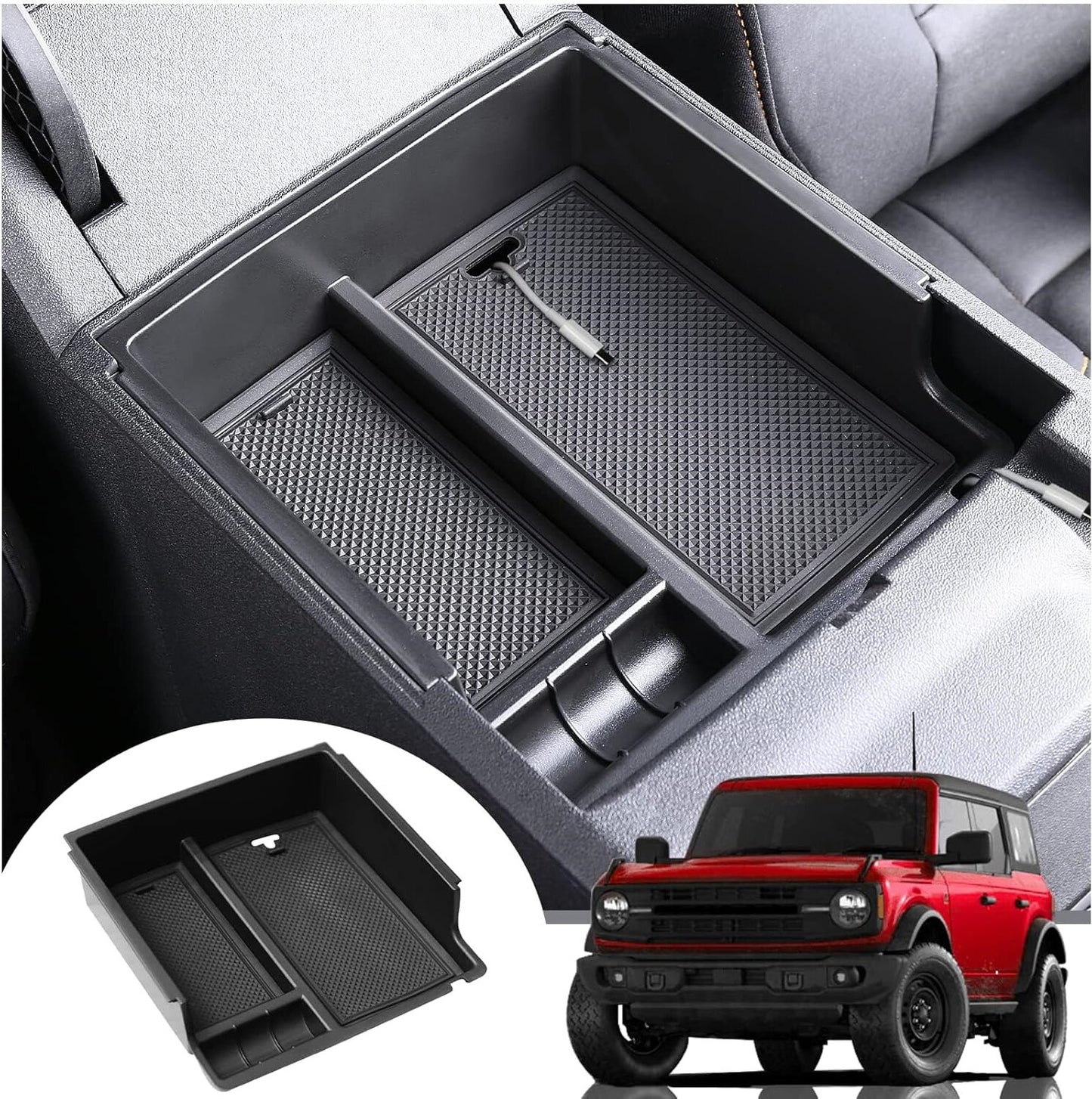 For 2021-2024  for ford  Bronco Center Console Armrest Storage Box Tray Accessories Q