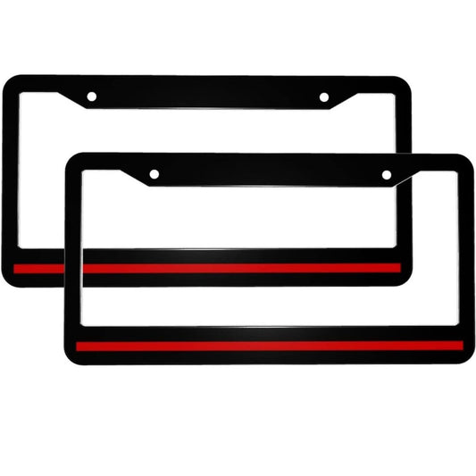 2 Red Line Car SUV License Plate Frame Firefighter Metal Tag Cover for Men Women