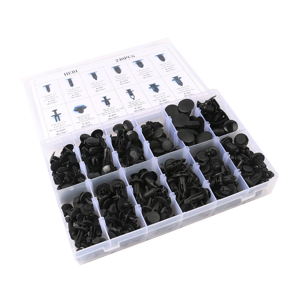 240 Pcs Car Body Push Pin Rivet Fasteners Moulding Trim Clips Assortment Black