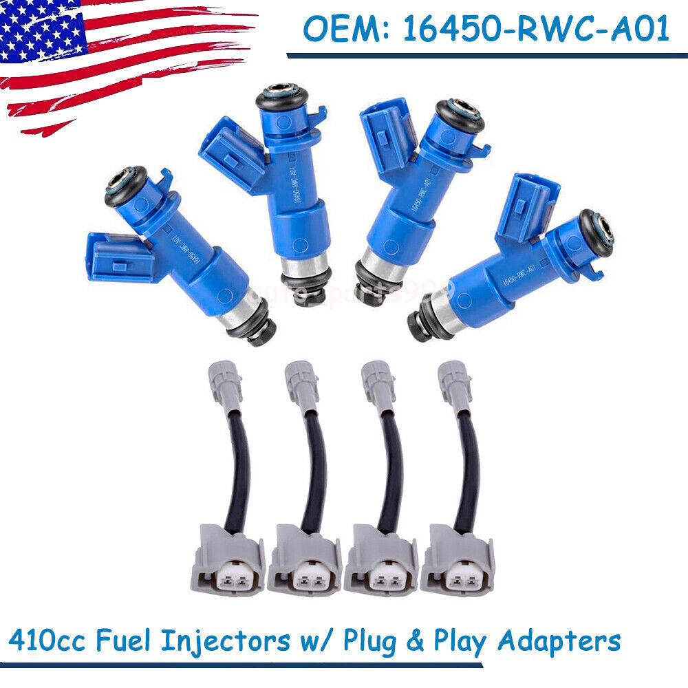 4-Piece 410cc Fuel Injector with Adapter for Honda for Acura for RDX 16450RWCA01- n