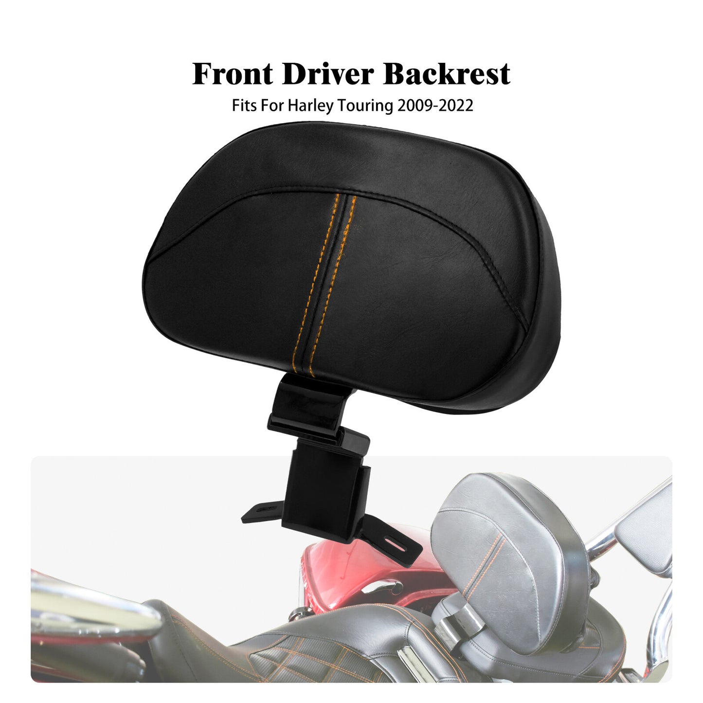 Front Driver Backrest Pad w/ Amber Cut for Harley Touring Road Electra Glide 09+