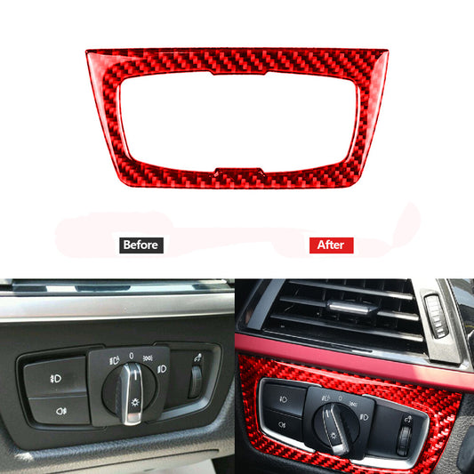Red carbon fiber headlight switch trim for BMW 3 Series F30 2013-2019