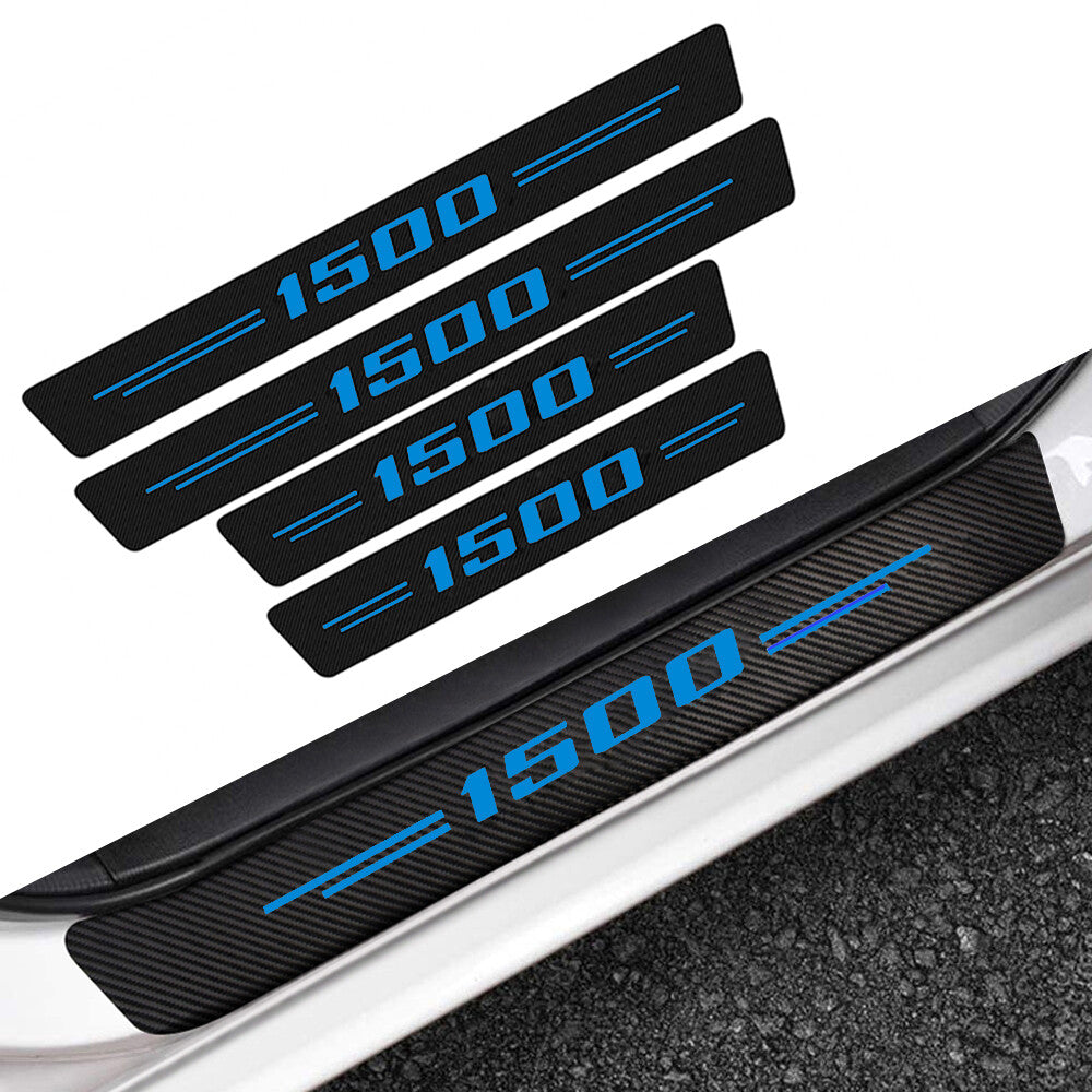 4x for Ram 1500 Accessory Carbon Fiber Blue Door Sill Plate Scuff Cover Decal