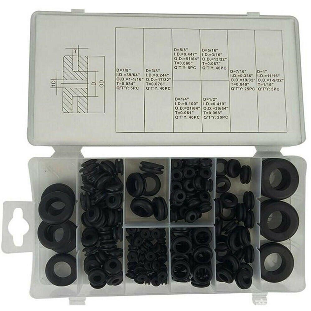 180Pcs/set Car Grommet Firewall Hole Plug Electrical Wire Gasket Kits 8-Sizes. n