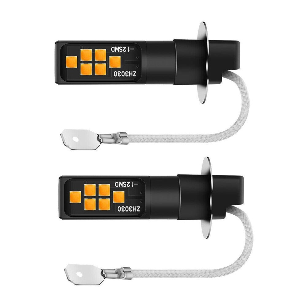 2 Amber H3 LED Bulb 3030 Car Fog Light High Bright DRL Driving Lamp DC/AC12V