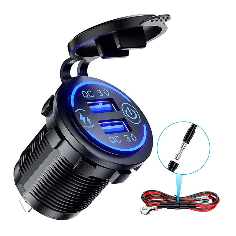 Dual QC3.0 USB fast charger socket power adapter suitable for cars, motorcycles, and boats. n