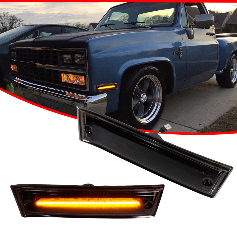 Smoked Amber Front Bumper Side Marker Lights for 81-91 for C10 C20 C30 for GMC - v