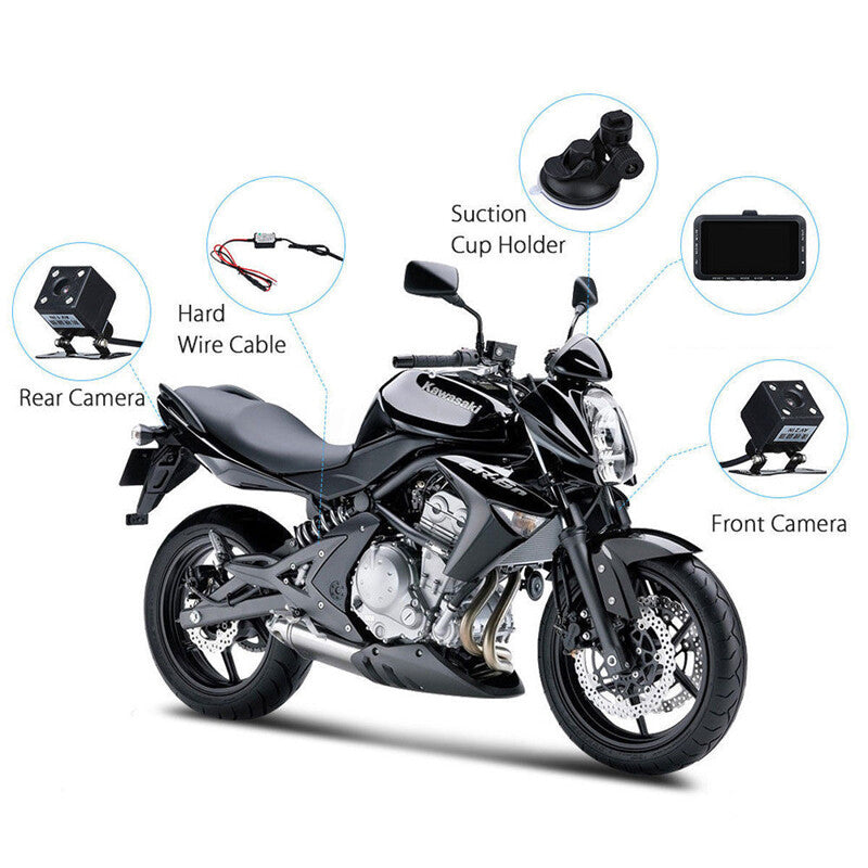 3-inch LCD Motorcycle DVR Camera, Dual Lens, 1080P, Waterproof Bicycle Recorder n