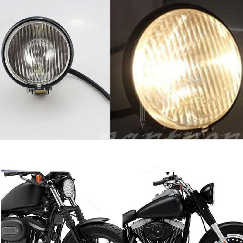 Motorcycle 5 Halogen Bulb Metal Headlight for Harley Cafe Racer Bobber Custom Q