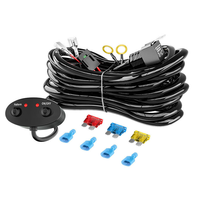12V 18AWG 2-lead LED strip wiring harness with switch, relay, blade fuse kit - n