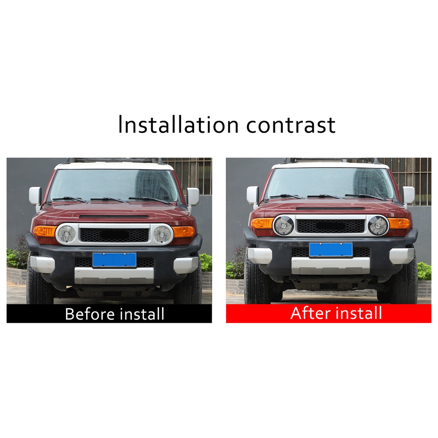 Headlight bezels and angry-eye style headlight trim covers for the FJ Cruiser n