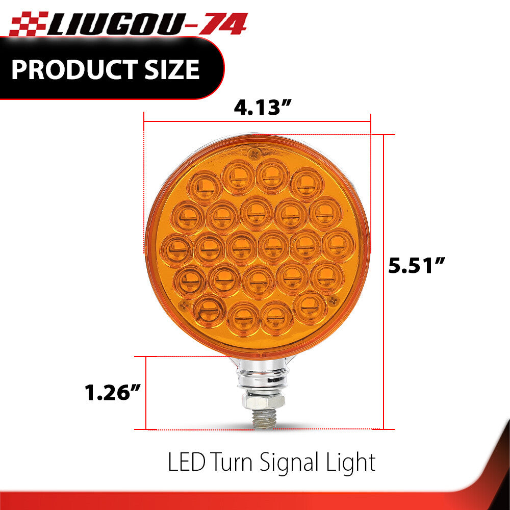 2x 48 Led for Amberred Pedestal Fender Brake Turn Signal 4 Inch Round Double Sided - v