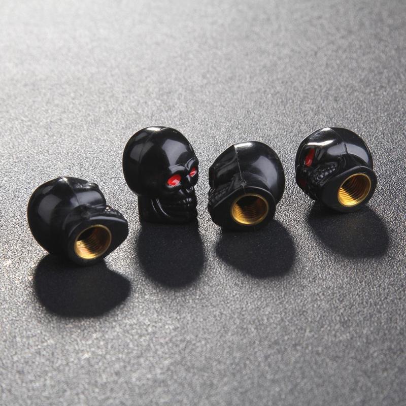 4x Black Skull Tire Wheel Universal Valve Stem Caps Covers Car/Motorcycle