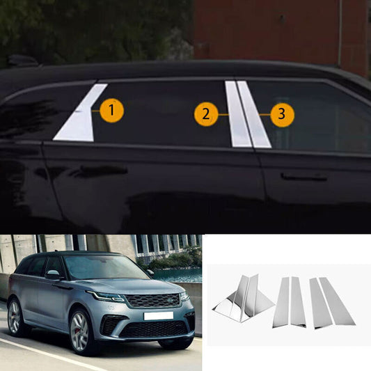 6X For LR for Range Rover Velar 18-23 Chrome Steel Window Bc Pillar Post Cover Trim