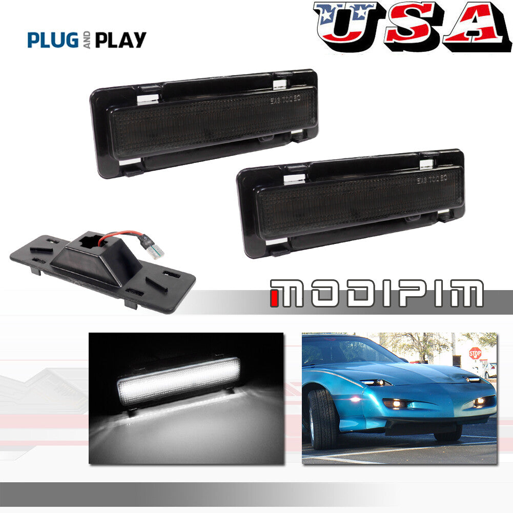 2-Pack White LED Bumper Side Marker Lights for 82-92 for Chevrolet Camaro for Pontiac Firebird
