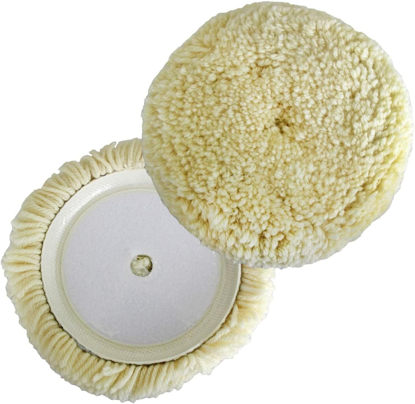 3-inch wool polishing pads, 2-pack, cushioning pads with hooks and loops for car cutting.
