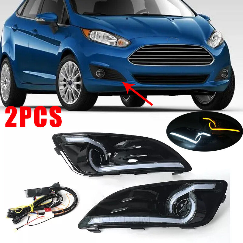 Pair for Ford Fiesta 2013-2015 Daytime Running Light With Turn Signal Lamp