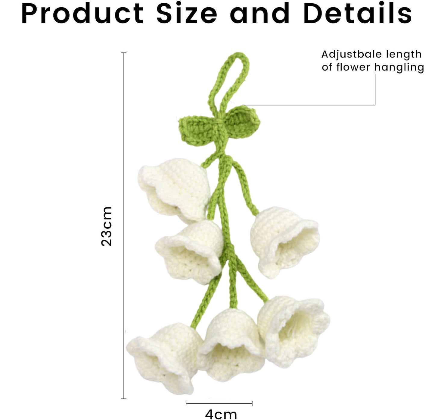1Bell Flower Hand Knitted Cute Car Accessory for Rear View Mirror Hanging White