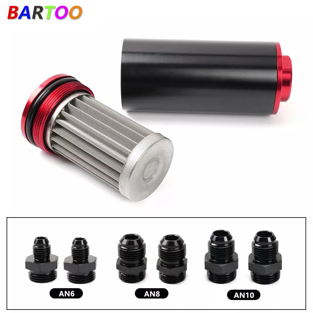 Inline Fuel Filter High Flow 100 Micron Cleanable AN6 AN8 AN10 Adapter universal Q