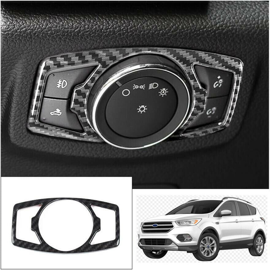 For Escape Kuga 2013-2019 Carbon Fiber Head Light Switch Button Cover Trim v