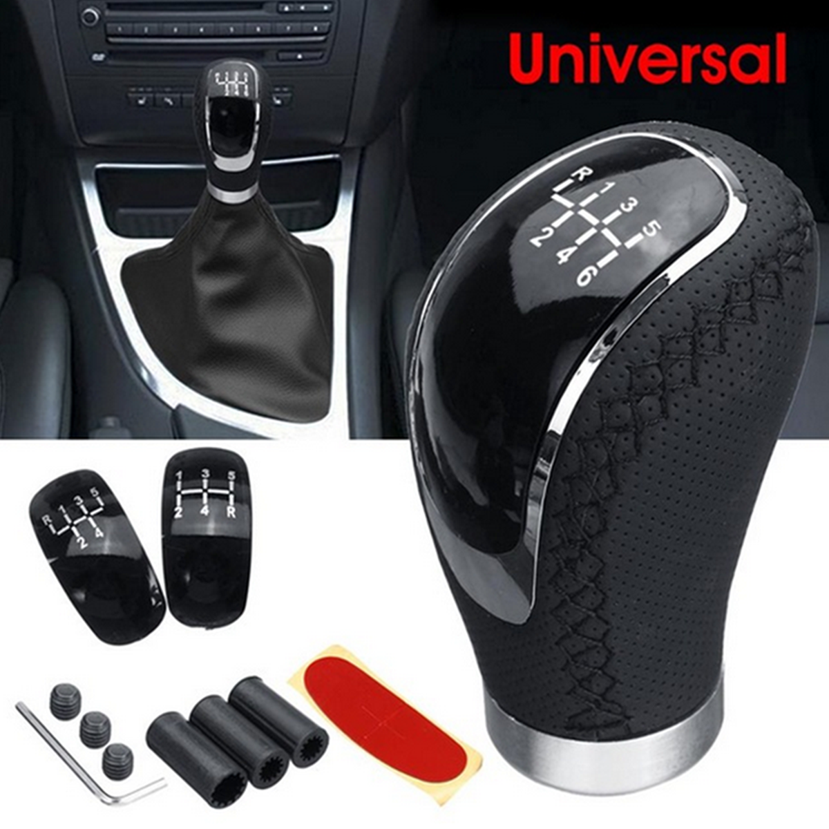 Universal 5 6 Speed/3 Cap Car Manual Shift Lever Stick Leather Shift Lever Q