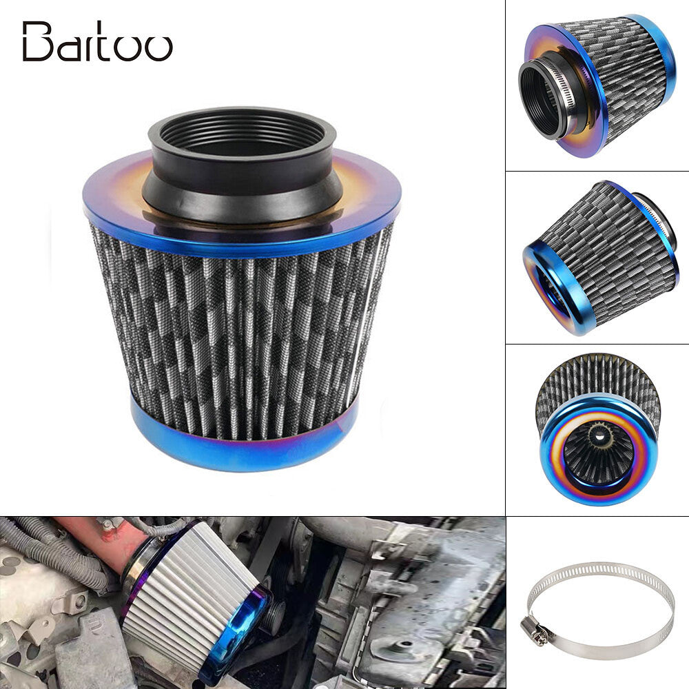 3 76mm High Flow Inlet Cold Air Intake Cone Replacement Dry Air Filter Carbon Q