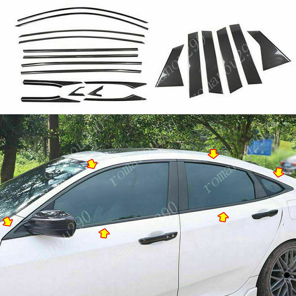 20X for Honda for Civic Sedan 2016-2021 Carbon Fiber Window Frame Sill Molding Strip
