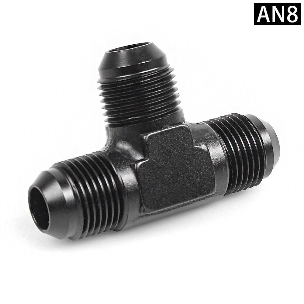 Black 3-Way Tee T-Piece Hose Fitting Adapter AN6/8/10/12 Male to 2x AN Male Q
