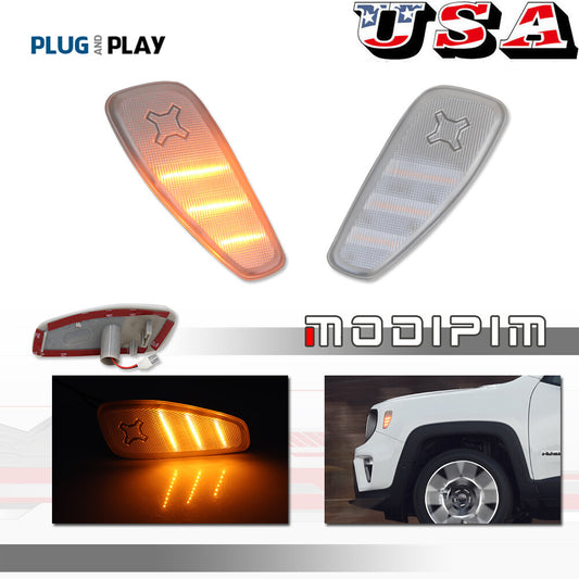 Clear Lens Front Side Marker Light Amber LED Replacement for 2015 - 2023 Renegade- v