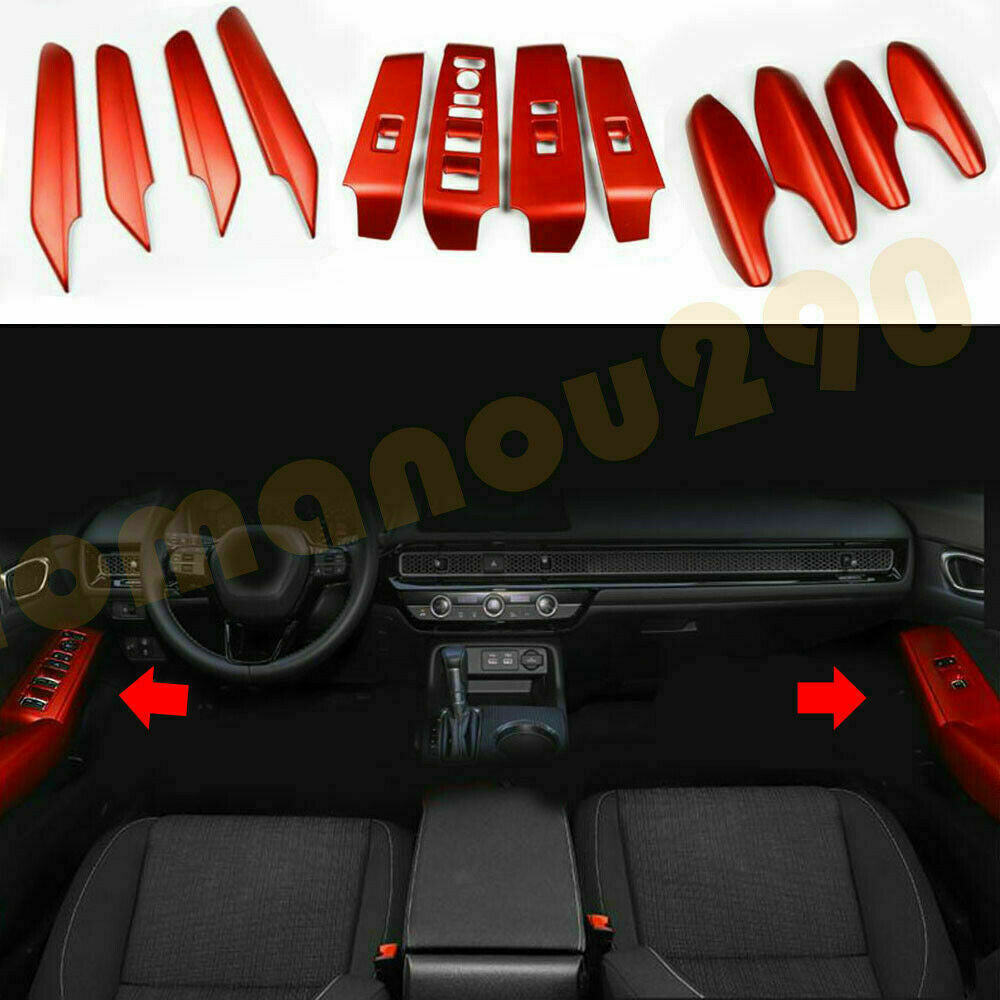 Red Window Switch Panel cover Trim Kit for Honda for Civic 2022-2023 Armrest Button