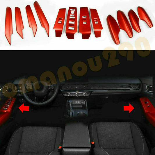 Red Window Switch Panel cover Trim Kit for Honda for Civic 2022-2023 Armrest Button