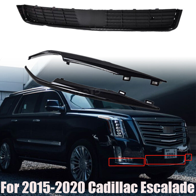 ront Bumper Trim Set + Lower Grille Black For 2015-2020 for Cadillac for Escalade n
