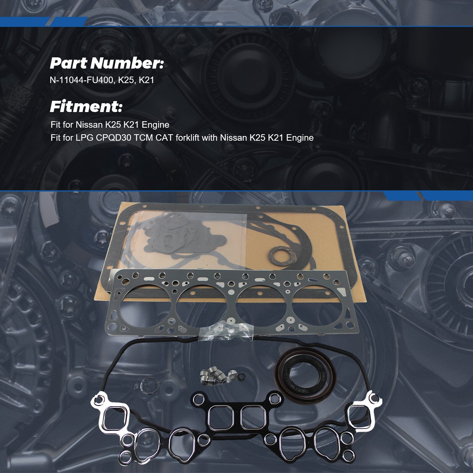 Full Engine Overhaul Gasket Kit for Nissan K21 Forklift 10101 LPG TCM