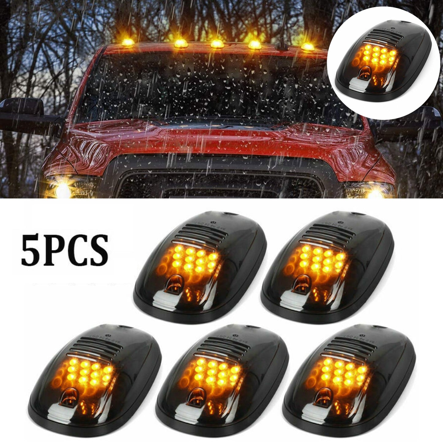 5x Amber LED Roof Running Cab Marker Lights for Silverado 1500 2500 - n