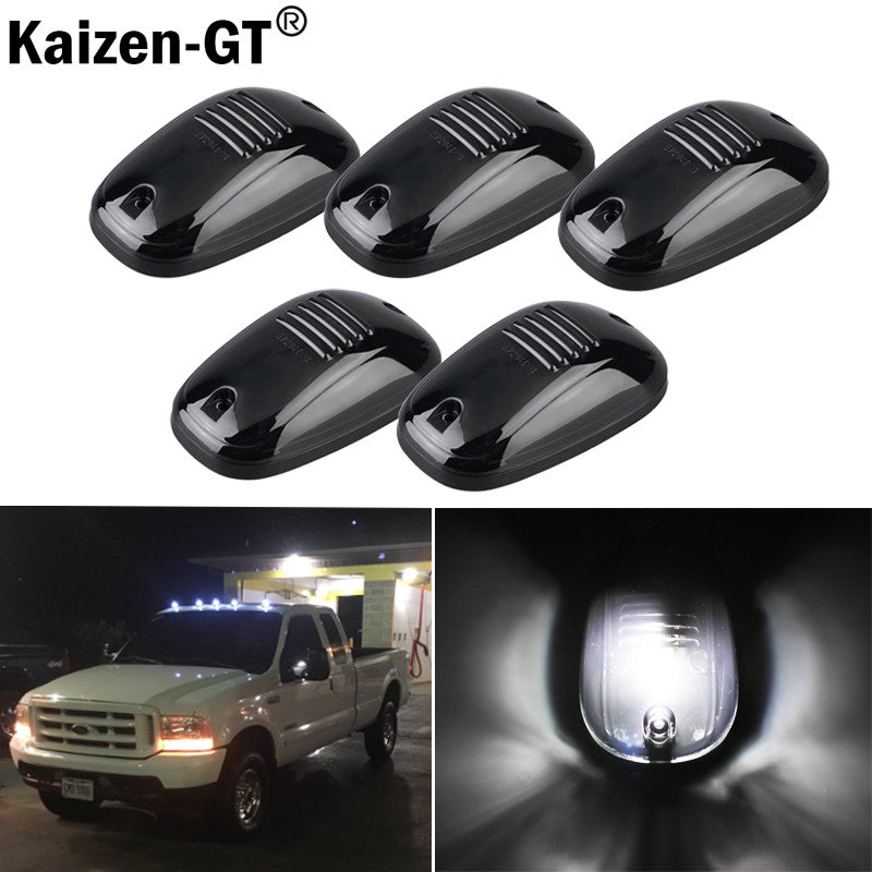 5 Pack Black Smoked Lens White LED Cab Roof Marker Running Lights For Truck SUV 4x4 - v