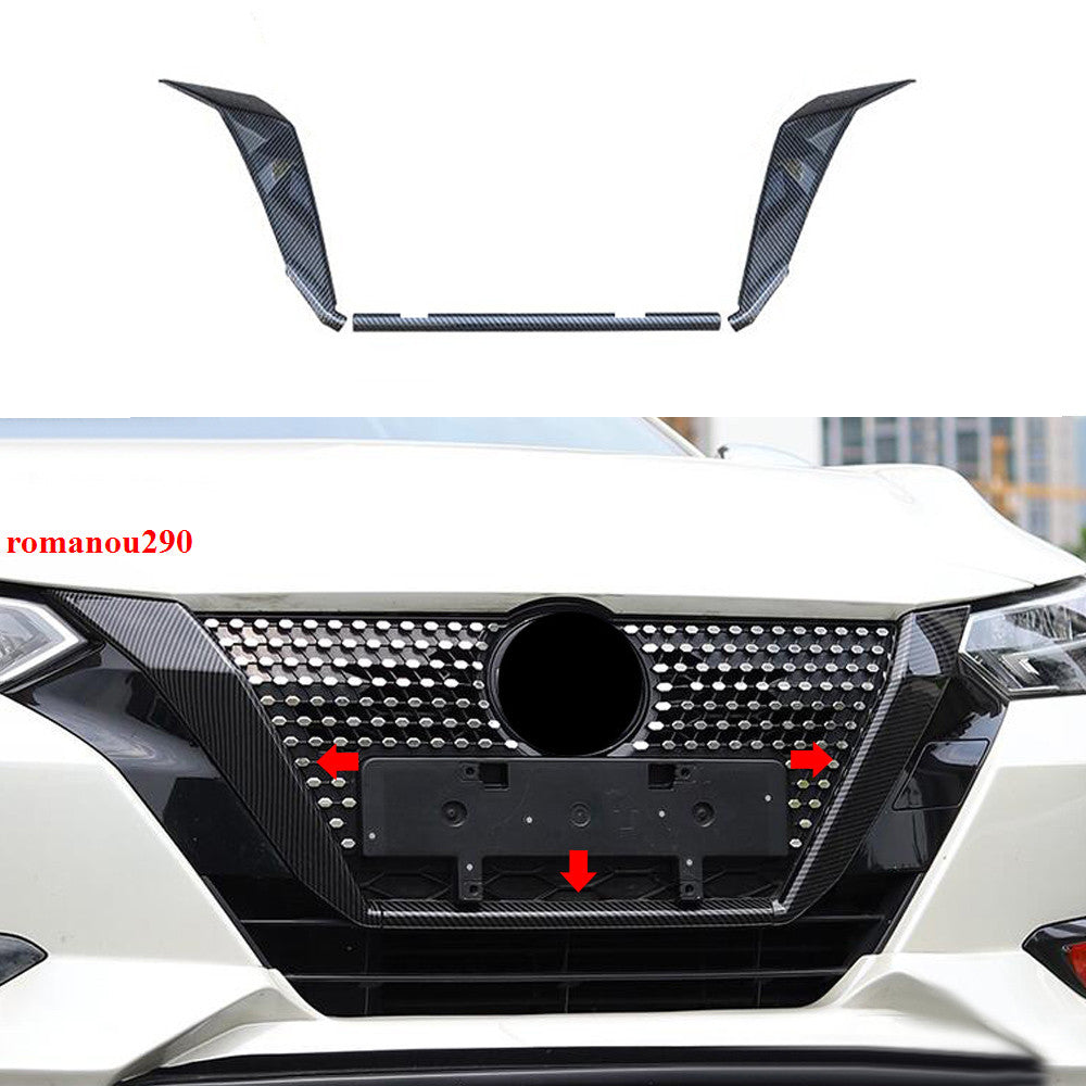 for Nissan Sentra 2020-2022 ABS Carbon Fiber Front Grill Grille Frame Cover Trim