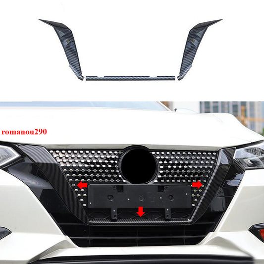 for Nissan Sentra 2020-2022 ABS Carbon Fiber Front Grill Grille Frame Cover Trim